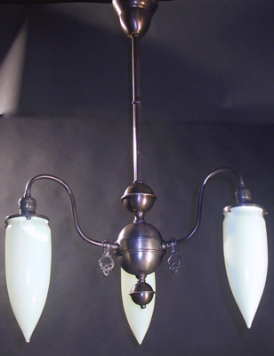 3-Light Gas Chandelier with Vaseline Glass Shades
